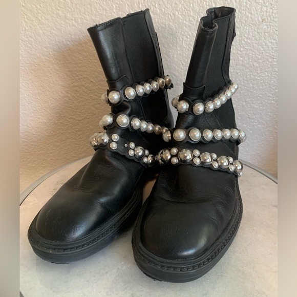 Zara Black Leather Pearl Straps Ankle Boots Block Heel Size 6!! - Picture 7 of 15